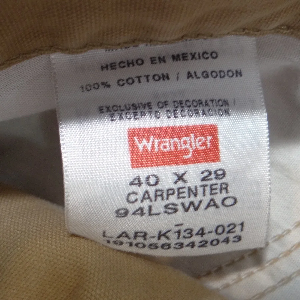 Wrangler Mens‎ Carpenter Pants 40x29 Tan Duck Canvas Workwear Utility